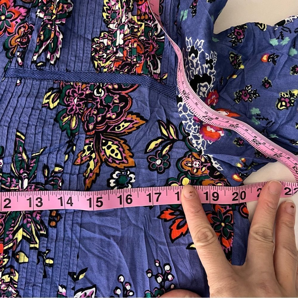 Anthropologie Diana Pintucked Blue Floral Tunic Dress size Small - Picture 7 of 7